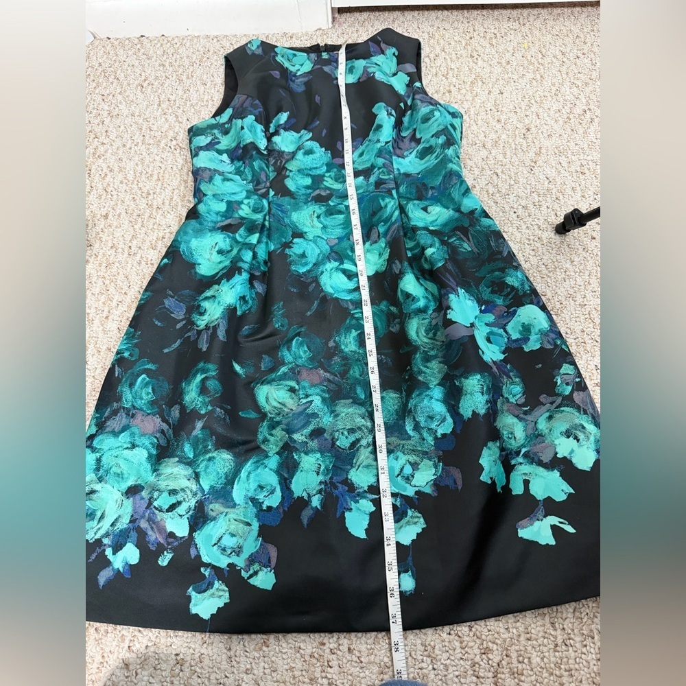 Lela Rose Black and Blue Floral Silk Midi Dress size 12 - Picture 7 of 8